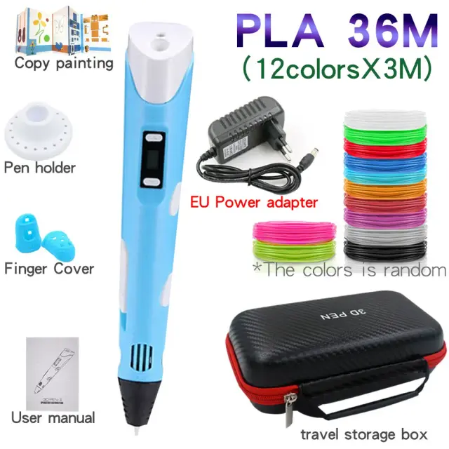 Caneta de Impressão 3D para Crianças - Conjunto DIY com 12 Cores, 36M de Filamento PLA e Adaptador de Energia, Presente Criativo para Aniversário com Estojo de Viagem