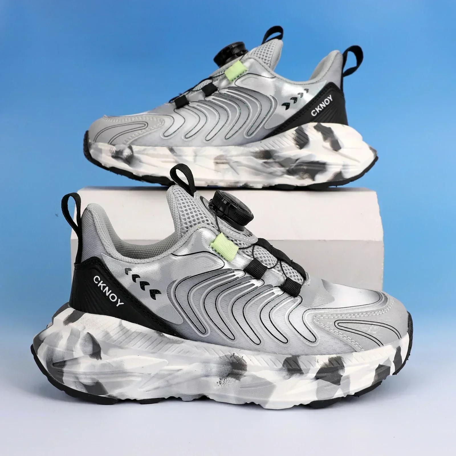Crianças sapatos casuais estudante tênis de corrida deslizamento esporte sapato menino menina tênis novo quatro estações sapato malha rotativa - Image 1
