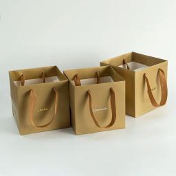 Sacos De Presente De Flor De Papel Kraft, Logotipo Personalizado, Sacos De Buquê De Ouro, Caixa com Alça, Pequeno Portador De Papel, Sacolas para Festa De Casamento, 24Pcs - Image 1