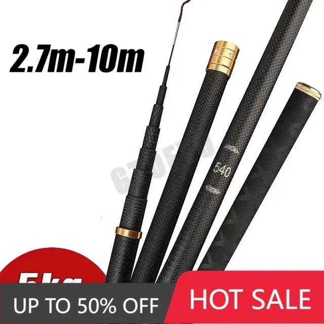 Vara de Pesca Telescópica de Carbono Super Leve 4.5m - 10m