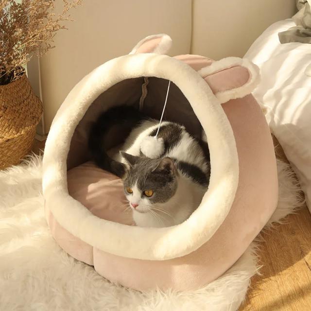 Cama Dobrável Macia e Lavável para Gatos Grandes - Aconchego Semi-Fixo para o Inverno