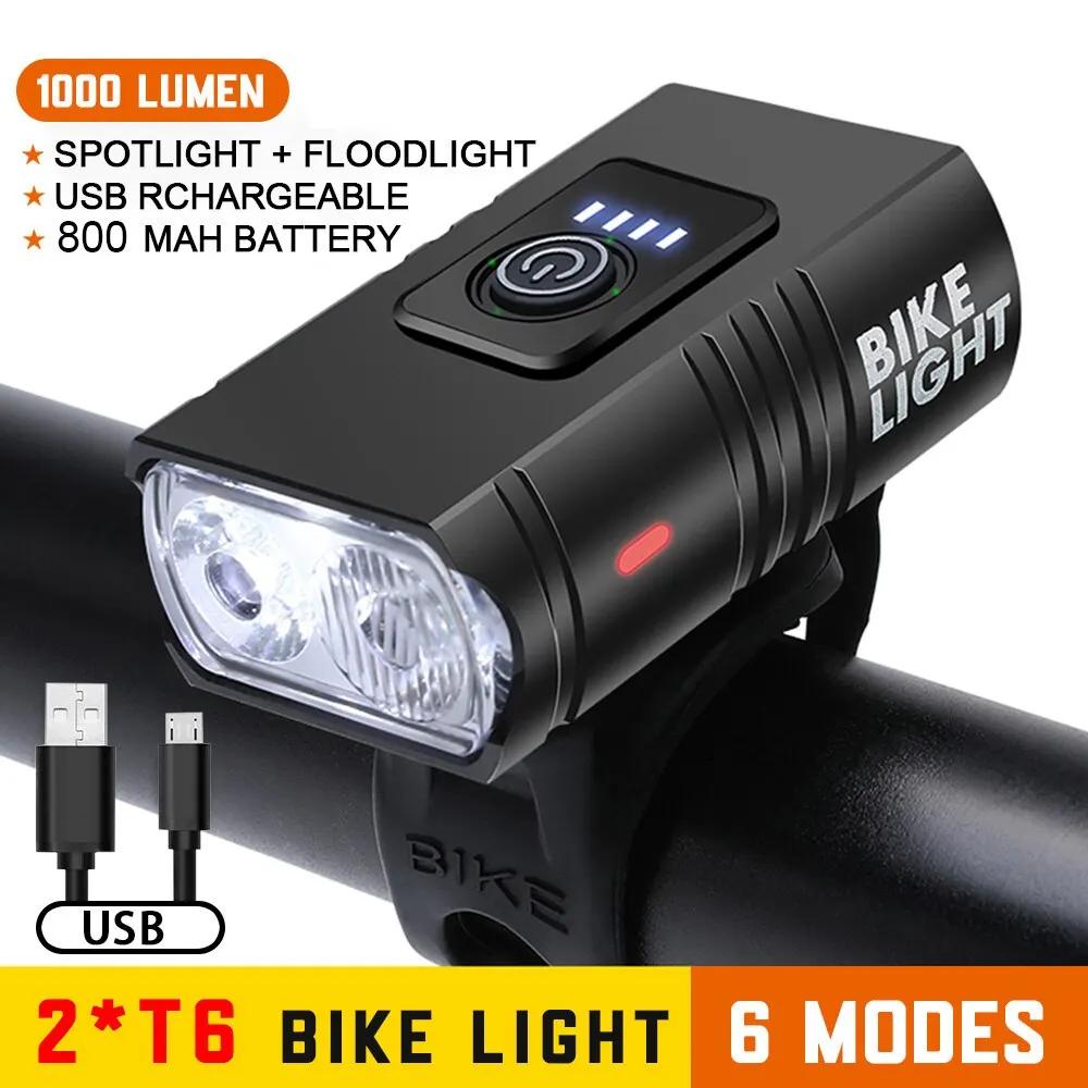 USB recarregável LED bicicleta luzes, lanterna MTB, farol para ciclismo, lâmpada frontal, luz de bicicleta, 6 modos, T6, BK02 - Image 1