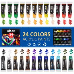 Conjunto de tinta acrílica para tecidos e roupas, ricos pigmentos para artistas, tinta com 6 pincéis e 1 paleta, 24 cores - Image 2
