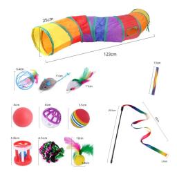 Packs de brinquedos para gatos interiores, Variety Cat Toys Set, incluindo túnel dobrável do arco-íris, Crinkle Balls, Bell Play, jogo criativo, primavera - Image 6