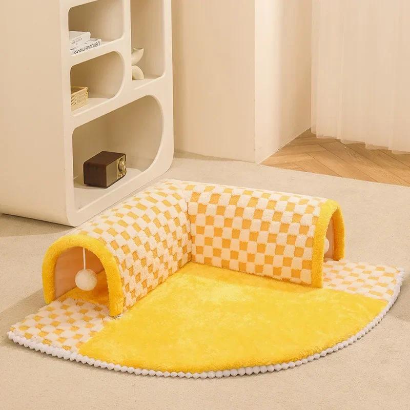 Tapete de túnel para gatos indoor, Cama do túnel, Play Tunnel com bola de brinquedo suspensa, removível e lavável, Peek-A-Boo, 2 em 1 - Image 1