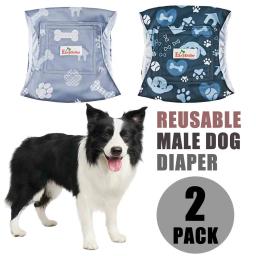 Fralda masculina lavável para cães, bonito desenho animado pata impressão padrão, pet calças fisiológicas, fralda reutilizável, barriga banda Wrap fraldas para cães, 2pcs - Image 2