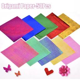 Quadrado Handmade Origami Papel, Papel Dobrável, Glitter Holográfico, Papel Cardstock, Scrapbooking DIY, Decoração Artesanal, 15cm, 50Pcs - Image 1