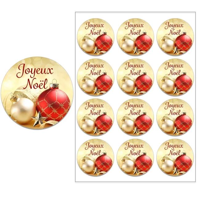 Etiquetas Decorativas de Natal e Ano Novo - Stickers Joyeux Noel para Embrulho de Presentes, 3.5 cm e 4.5 cm