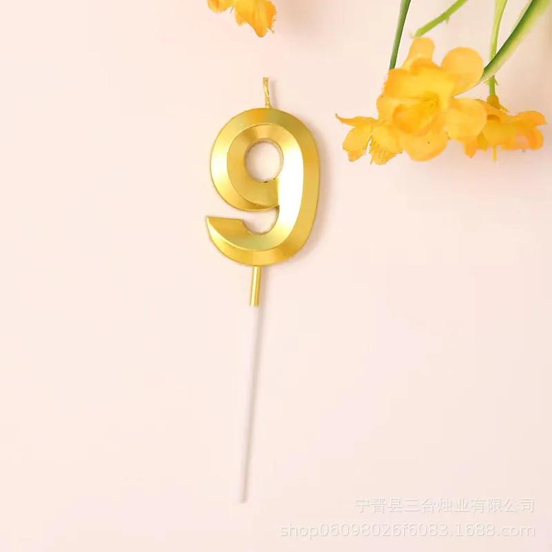 Vela banhada a ouro para festa de aniversário, vela numérica colorida, decoração de bolo plug-in, 1pc - Image 1