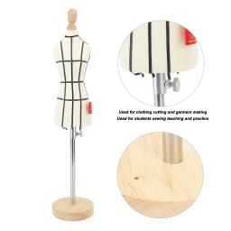 Forma Miniatura com Base de Madeira, Manequim De Costura, Exibição De Roupas Corporais, Modelo Para Costura E Ensino, 1/2 Tamanho - Image 3