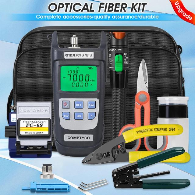 Kit Completo de Ferramentas para Fibra Óptica COMPTYCO-FTTH com Power Meter e Localizador de Falhas Visual 10mW