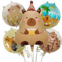 5 pçs dos desenhos animados capivara filme de alumínio balão conjunto bonito kapibala crianças festa aniversário decorações suprimentos chá de bebê ar globos - Image 2