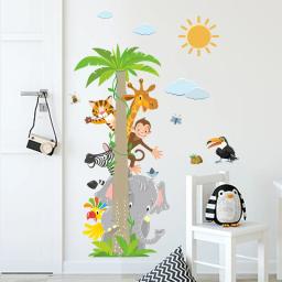 Desenhos animados adesivos de parede para quarto infantil, adesivos para jardim de infância, folha árvore, elefante, girafa, macaco, decoração de parede - Image 3