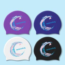 Toucas de natação estampadas, cabelo longo, proteção para os ouvidos, unissex, homens, mulheres, estiramento, elástico, silicone, acessórios de piscina - Image 2