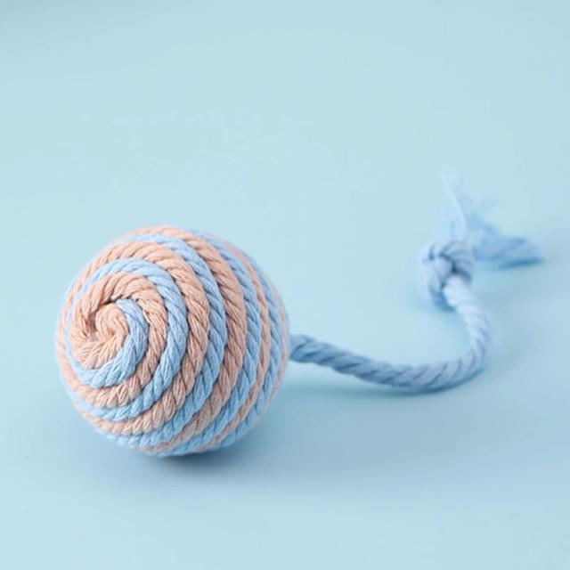 Brinquedo Interativo de Algodão Colorido para Pets: Corda Weave com Bola para Masticar e Brincar, Ideal para Gatos e Cachorros