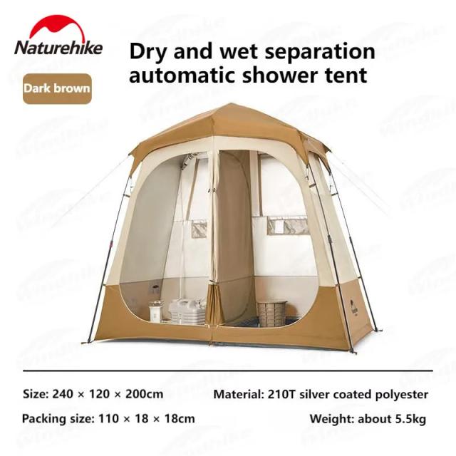 Tenda de Chuveiro Portátil Naturehike: Banho e Banheiro Móvel com Separação Úmida e Seca para Acampamento Automatizada