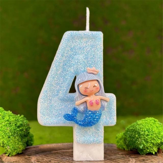 Velas de Aniversário com Glitter Azul Claro para Bolos - Topper Sereia 0-9 para Decoração de Festas Infantis