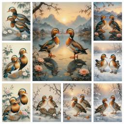 Kits de pintura de diamante para decoração de casa, bordado mosaico ponto cruz, pato mandarim, animal decoração para casa, artesanato infantil, novo, 2024 - Image 1