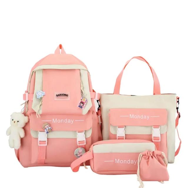 Mochila Harajuku Kawaii para Adolescentes - Set de 4 Peças com Sacos para Laptop e Livros