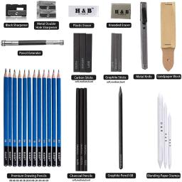 33PCS Desenho Profissional Esboço Set Desenho Lápis De Madeira De Carvão Amassado Eraser Kit para Pintor Estudantes Art Supplies - Image 3