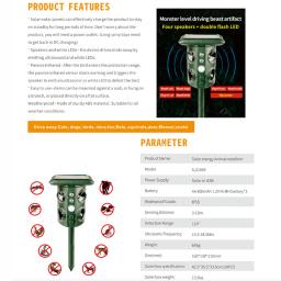 Para 1 animal de estimação repeller solar com sensor de movimento e luz intermitente ajustável freqüência à prova dwaterproof água ao ar livre eletrônico detergente - Image 3