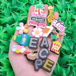 Encantos da sapata do PVC para crianças, 1 parte, com letra, pipoca, concha, flores, taco, havaí, chinelos, decoração, diycute, presente do feriado - Image 2
