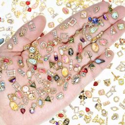 Luxo liga unhas encantos, decorações mistas, gemas cristal glitter, strass, ouro, prata, 50pcs - Image 4