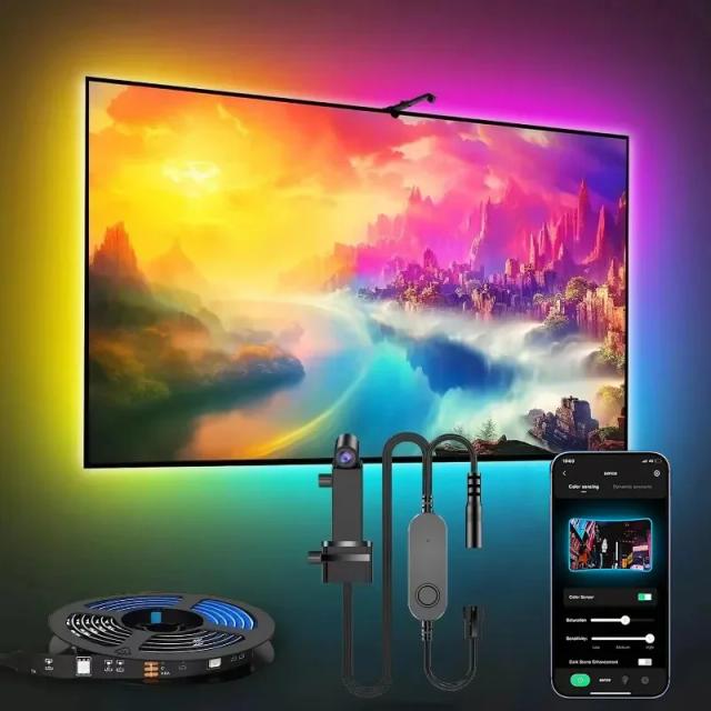 Faixa de LED RGBIC com Sensor de Cores AR para Decoração de Ambiente e Sincronização Inteligente com TV