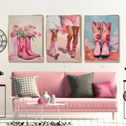 Unframed Cowgirl Rosa Botas Poster, Y2K Arte, Pintura da lona, Coastal Light, Menina, Quarto, Sala, Cosy, Wall Art, 3 peças - Image 1
