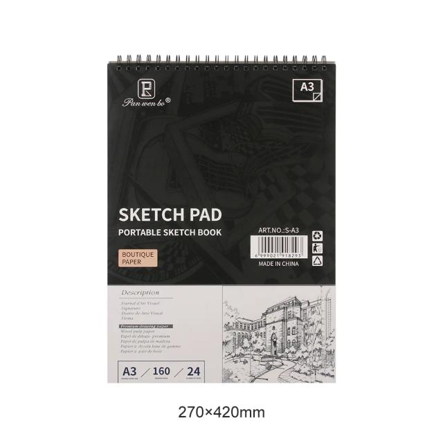 Sketchbook Profissional com Papel Sem Ácido, Ideal para Mídia Seca - A3, A4, A5, 24 Folhas de 160gsm para Iniciantes e Artistas