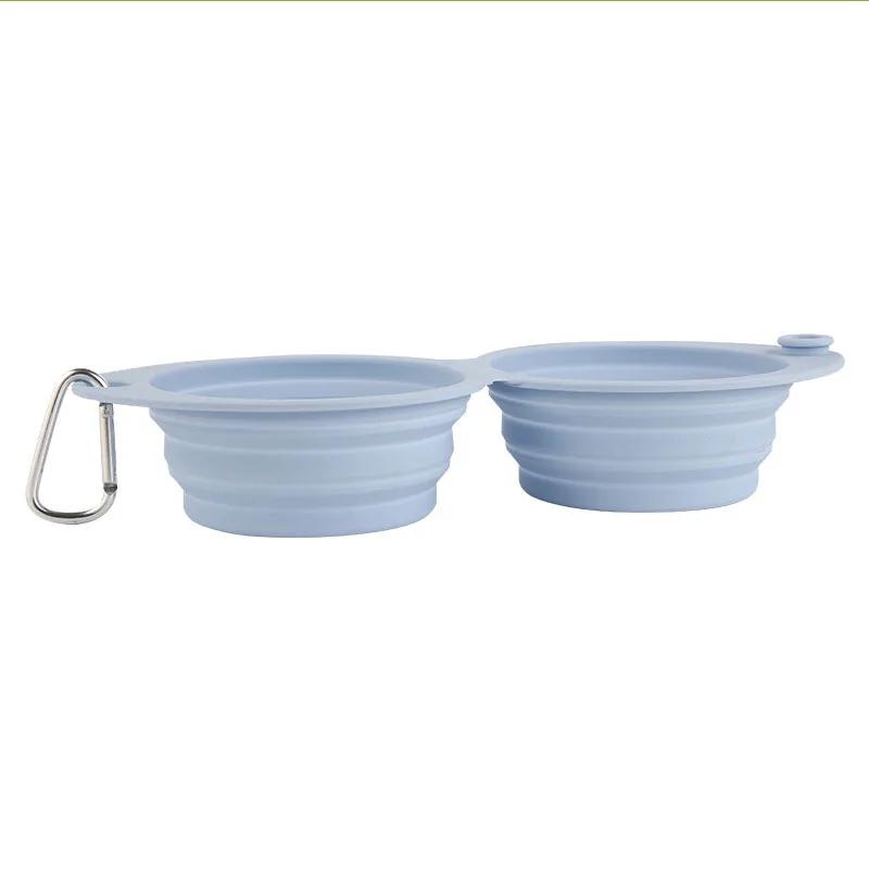 Tigela dupla de silicone dobrável Tigela dupla Recipiente de comida para cachorros, Segurança saudável Tigela de bebida para cães e gatos, Prato alimentador - Image 1