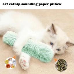 Gato pelúcia travesseiro brinquedos, catnip papel sonoro, pet interativo, auto-cura, mastigar brinquedo, gato suprimentos - Image 2