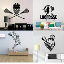 Jogador de lacrosse equipe esporte vinil decalque da parede sala menino arte decoração adesivo quarto porta mural - Image 1