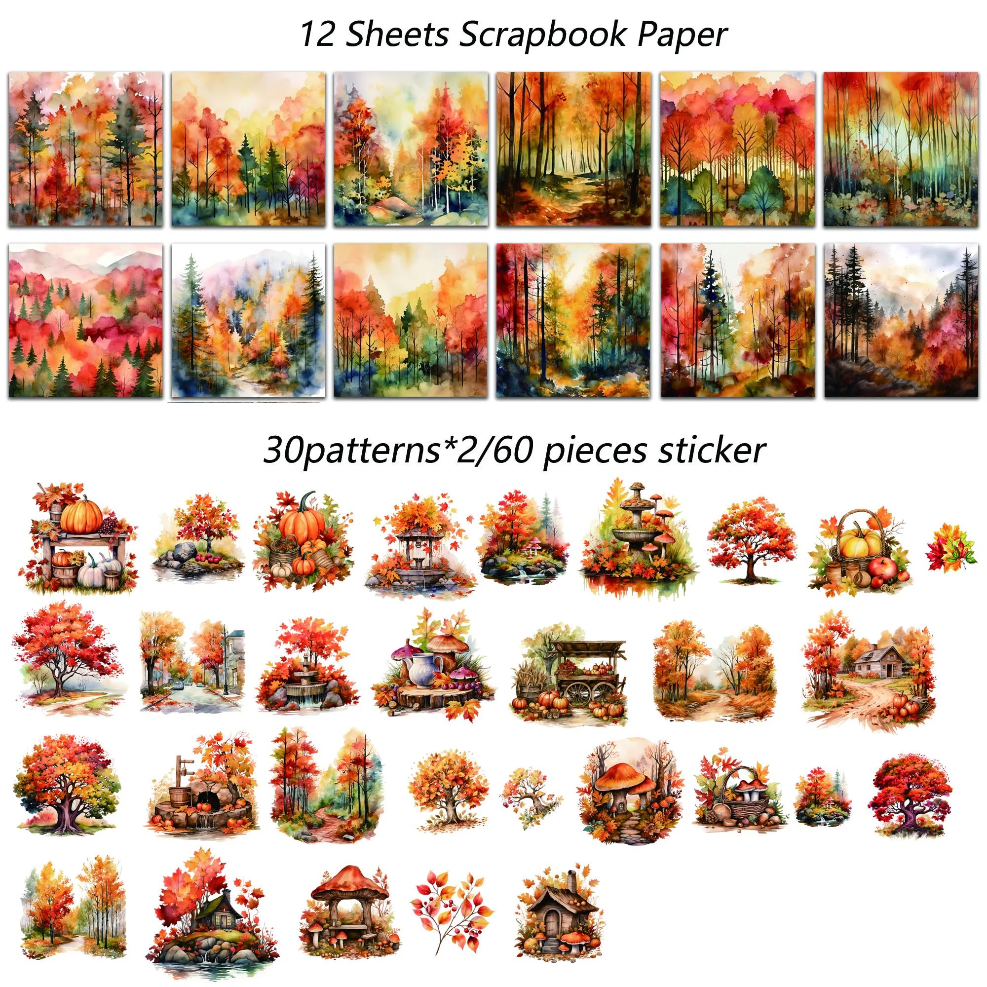 Autumn Forest Junk Journal Set, Perfeito para o jornal, Artesanato, Suprimentos de Scrapbooking, 12 papéis, 60 adesivos, 72 pcs - Image 1