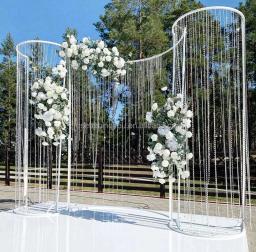 S-Shape Branco Casamento Arco, Contas De Cristal, Cortina De Suspensão LED Light, Casamento Arco Frame, Metal com Flores - Image 2