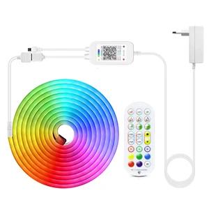 Tira de Luz RGB com Bluetooth, Variações de 1 a 15m, Controle Remoto e App para Decoração Estilosa de Néon