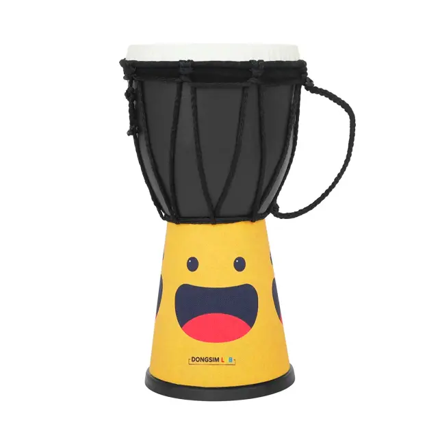 Tambor Africano de Mão Amarelo Smiley - Pandeiro Infantil Portátil de Percussão Djembe 4 in