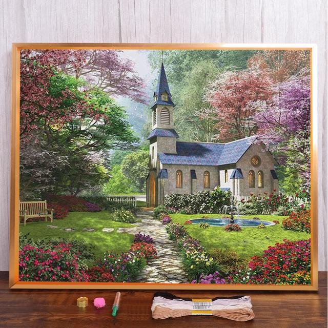 Kit Completo de Bordado Ponto Cruz: Paisagens e Casas para Decoração do Quarto com Artesanato em Tricô e Costura