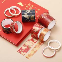 5 pçs conjunto de fita washi folha de ouro cinta washi fita adesiva estilo chinês scrapbooking suprimentos flor decorar diário adesivos bonito - Image 3