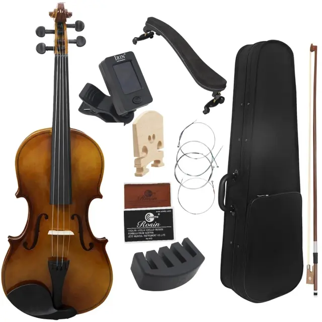Violino Acústico Profissional em Madeira Maciça com Estojo e Arco - Retro 4/4 em Basswood
