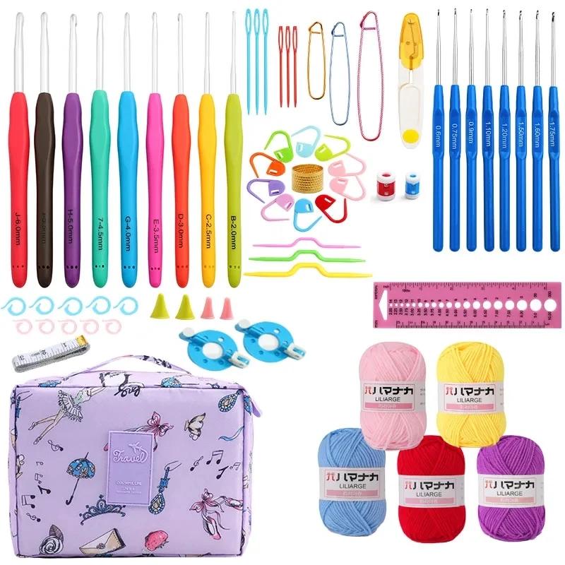 Kit de tricô ergonômico para iniciantes Kit de crochê de lã, ganchos, fios e acessórios de costura, presente para mulheres, novo, quente - Image 1