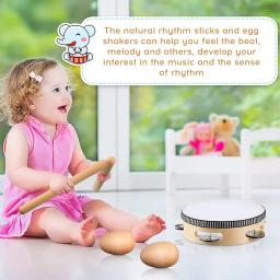 Pandeiros Musicais para Crianças, Percussão Musical, Incluindo Bastões De Ritmo Naturais, Cascavéis De Ovo De Madeira, Presente De Brinquedo, 5 PCs - Image 2