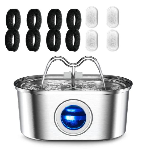Dispensador de Água Automático de Aço Inoxidável para Pets com Bomba Silenciosa, Luz LED e Tigela de 3,2 Litros