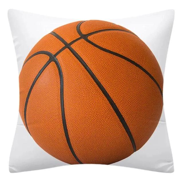 Capa de Almofada 45x45 cm em Poliéster com Estampa de Basquete e Futebol para Decoração de Sofá e Sala de Estar