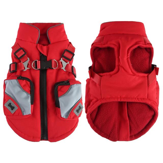 Jaqueta impermeável com arnês para cães pequenos e médios, casaco quente e confortável para o inverno com zíper