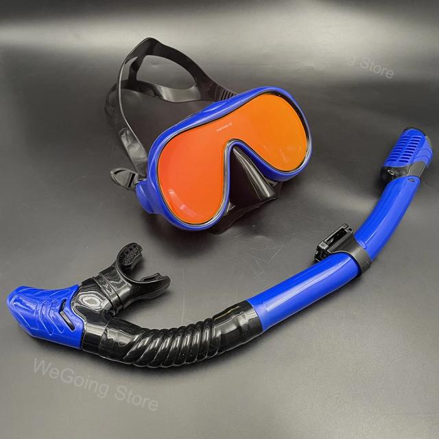 Máscara de Natação para Adultos com Lente Grande em Vidro Temperado e Tubo de Snorkeling Seco – Óculos de Mergulho Espelhados e Inovadores