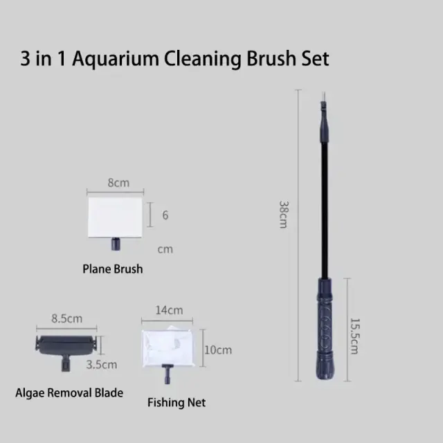 Kit Completo de Limpeza para Aquário 5 em 1 com Limpador, Rede de Peixes e Raspador de Esponja de Alta Qualidade