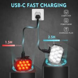 Bucklos luz traseira da bicicleta luz dianteira 1100mah led cob à prova dwaterproof água lâmpada usb recarregável mtb estrada luzes traseiras peças da bicicleta - Image 4