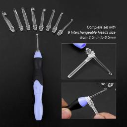 Costura Conjunto com Luz LED, Crochet Ganchos, Agulhas de Tricô, DIY Tecelagem, Camisola Kit Ferramentas, Acessórios De Costura, USB, 9 em 1, Novo - Image 6