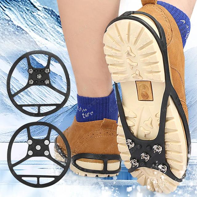 Botas Antiderrapantes de Aço Manganês com Crampons de 5 Dentes para Escalada e Caminhadas em Neve e Gelo